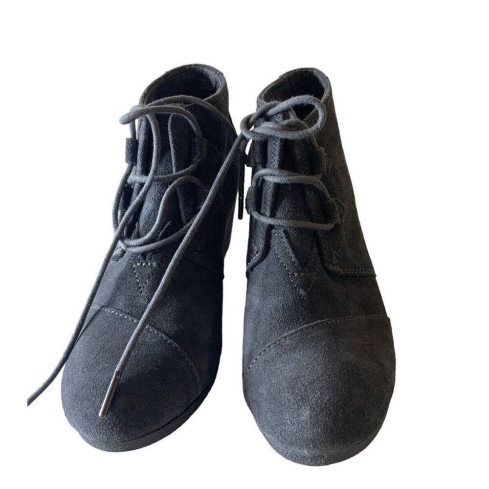 TOMS Kala Black Suede Lace Up Wedge Ankle Boots - Size 6.5 - Picture 8 of 12
